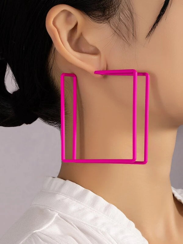 3D Square Hoop Earrings