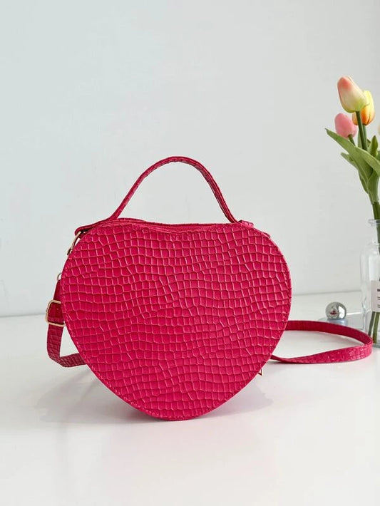 Pink Heart Croco Embossed Purse