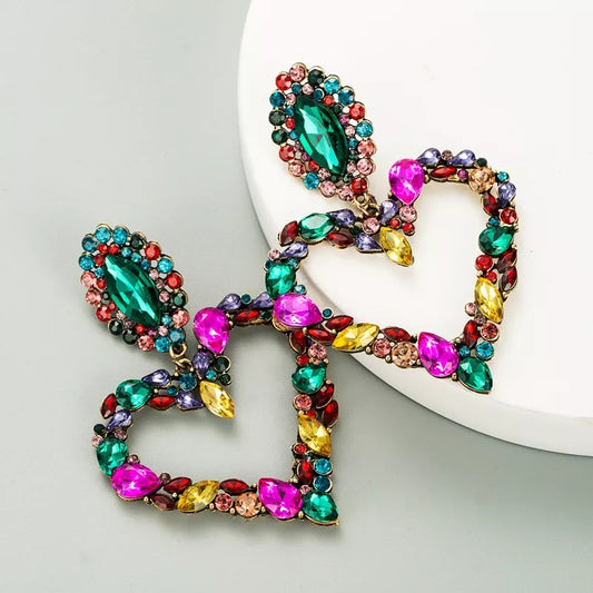 Rhinestone Heart Drop Earrings