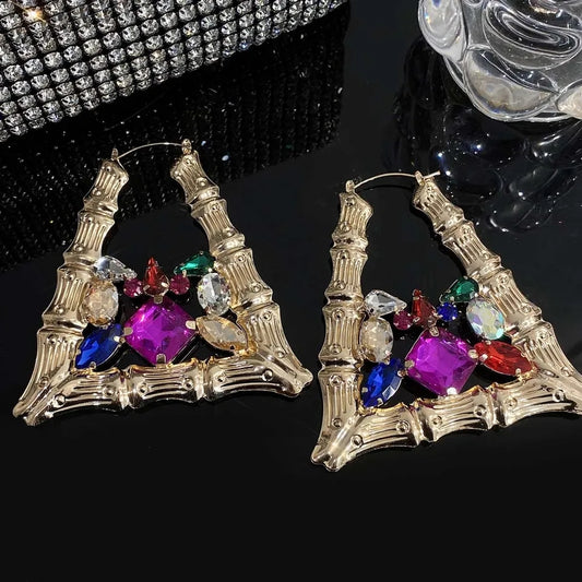 Rhinestone Bamboo Earrings