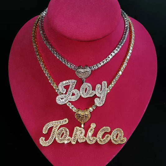 Custom Cursive Pave Heart Name Necklace