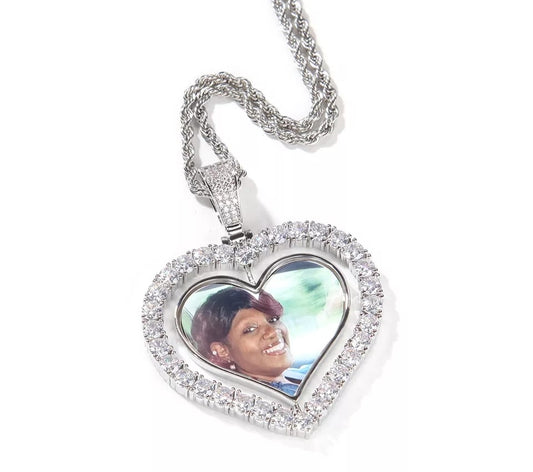 Rotating Heart Double Photo Memory Medallions