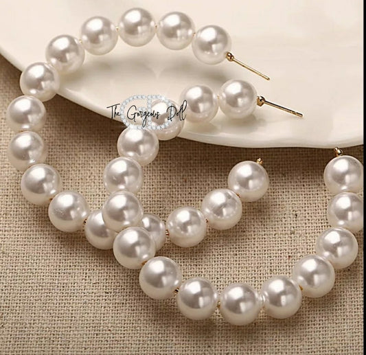 "Liz" Hoop Pearl Earrings
