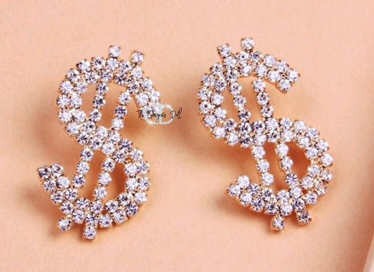 "Money Sign" Rhinestone Studs