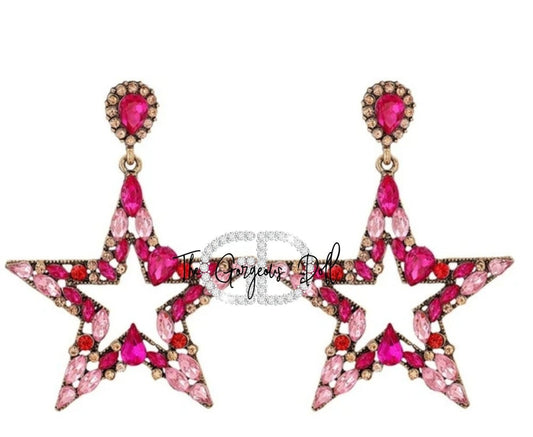 Pink Rhinestone Star Earrings