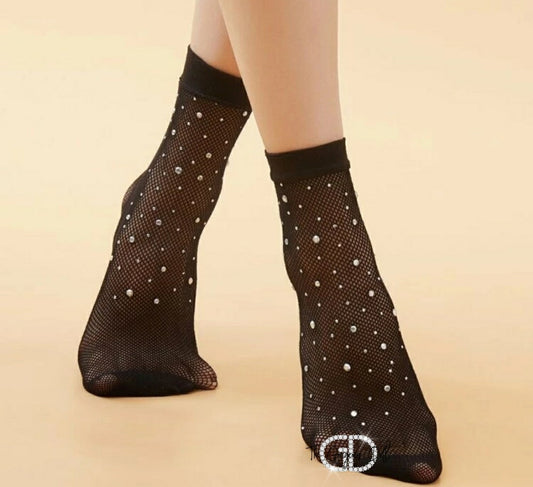 Rhinestone Fishnet Socks