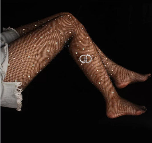 "Honey 2" Rhinestone Fishnet Stockings