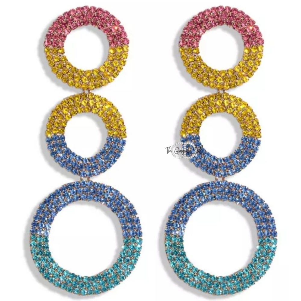 "Going In Circles" Rainbow Rhinestone Earrings