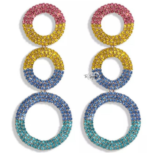 "Going In Circles" Rainbow Rhinestone Earrings
