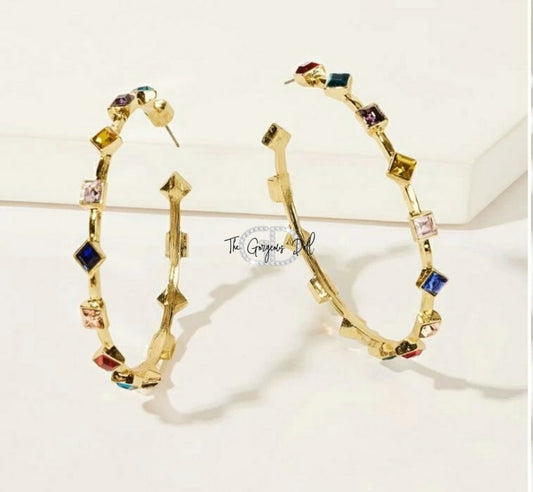 "Denali" Multi Colored Rhinestone Hoops