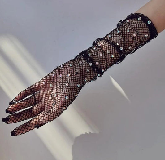 Rhinestone Net Gloves