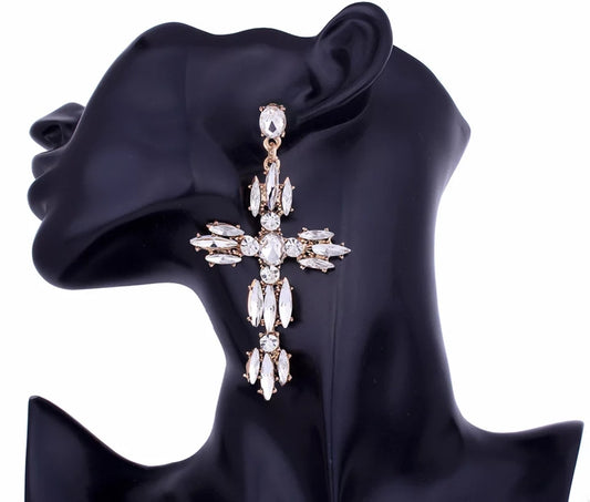 "Ronique" Rhinestone Cross Earrings