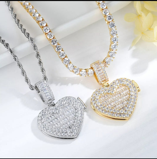 Crystal Pave Photo Heart Pendant