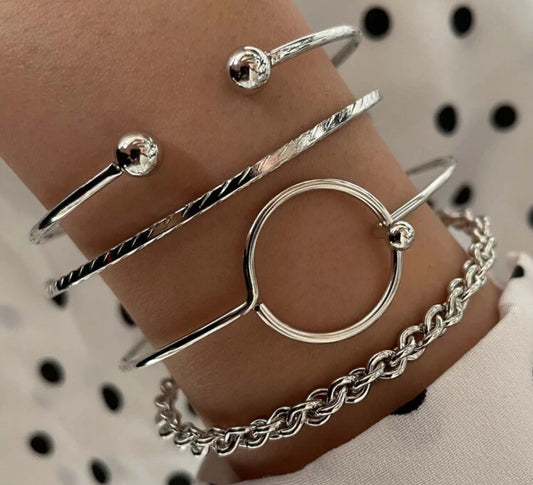 4 Piece Cuff Bangle Bracelet Set