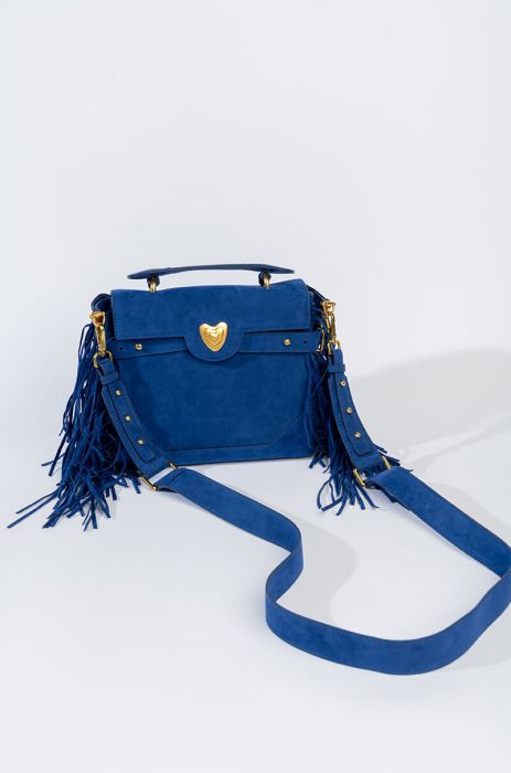 Blue Fringe Heart Purse