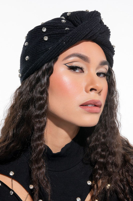 Rhinestone Knit Knotted Hat