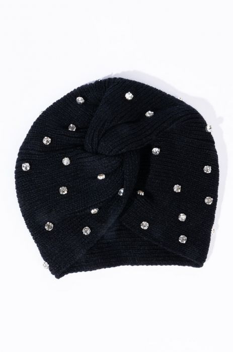 Rhinestone Knit Knotted Hat